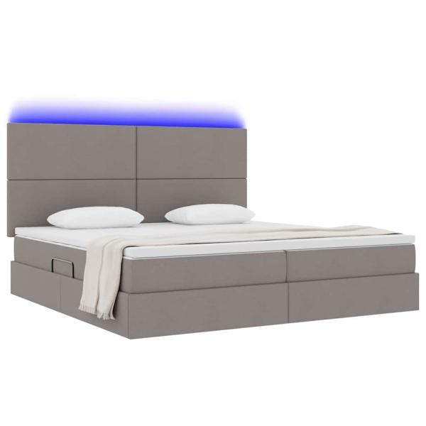 Bett mit LED-Lichtleisten mit Kopfteil Taupe 200 x 200 cm Stoff