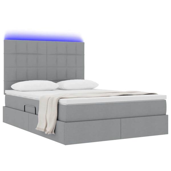 Bett mit LED-Lichtleisten Hellgrau 140 x 190 cm Stoff