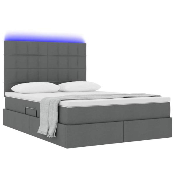 Bett mit LED-Lichtleisten Dunkelgrau 140 x 200 cm Stoff