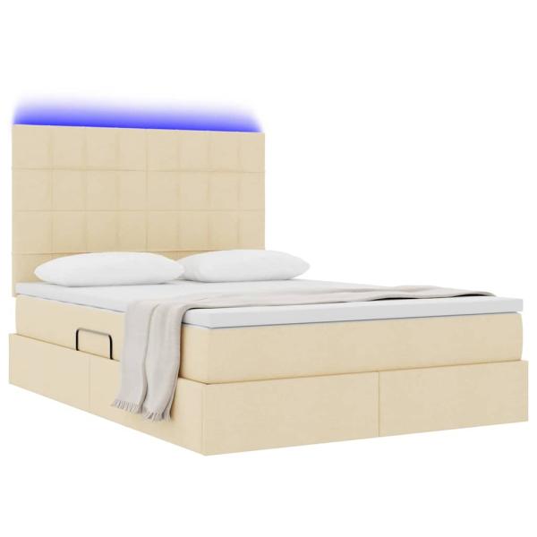 Bett mit LED-Lichtleisten mit Kopfteil Creme 140 x 200 cm Stoff