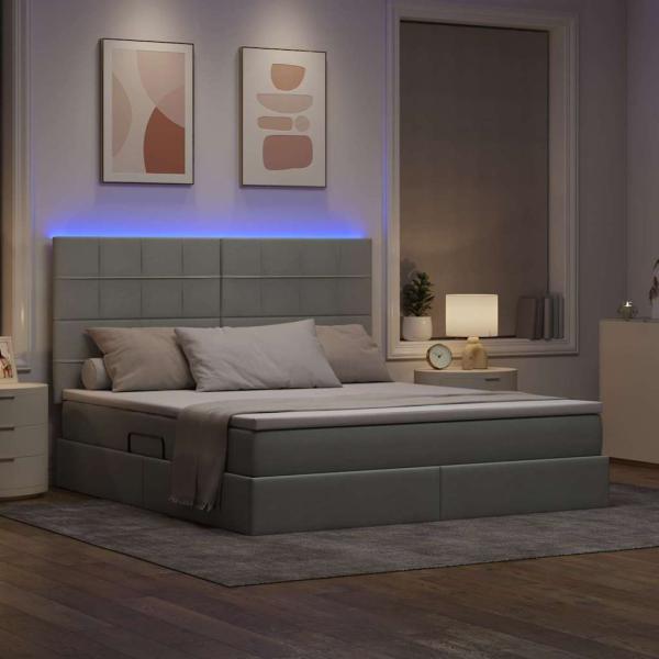 Bett mit LED-Lichtleisten Hellgrau 180 x 200 cm Stoff