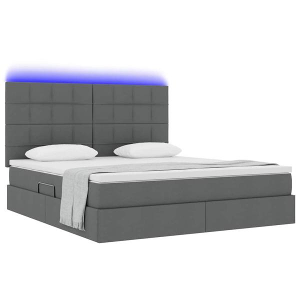 Bett mit LED-Lichtleisten Dunkelgrau 180 x 200 cm Stoff