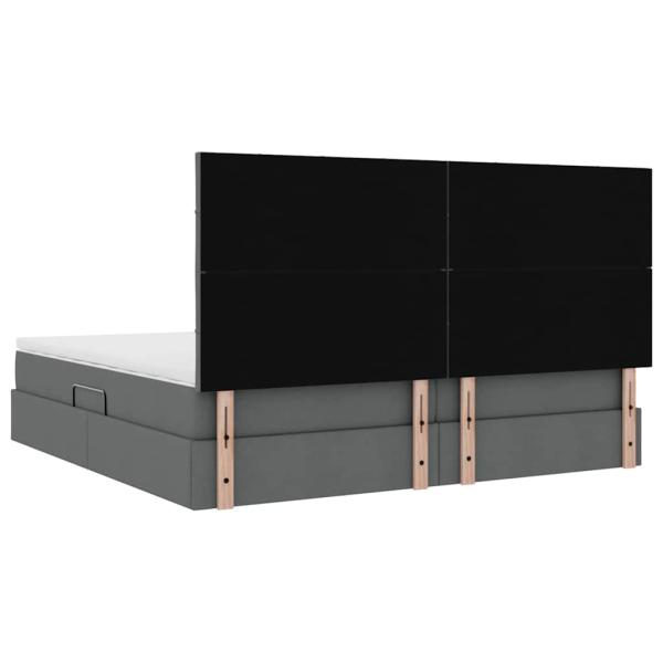 Bett mit LED-Lichtleisten Dunkelgrau 200 x 200 cm Stoff