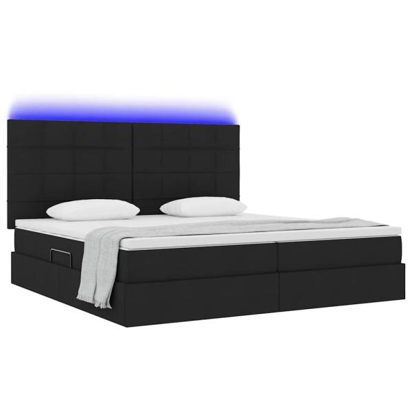 Bett mit LED-Lichtleisten Schwarz 200 x 200 cm Stoff