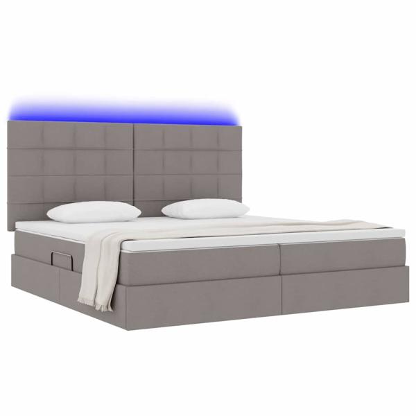 Bett mit LED-Lichtleisten mit Kopfteil Taupe 200 x 200 cm Stoff