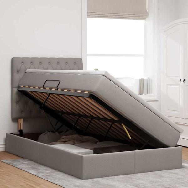 Bett mit LED-Lichtleisten mit Kopfteil Taupe 120 x 200 cm Stoff