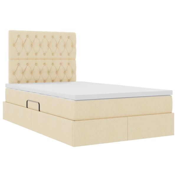 Bett mit LED-Lichtleisten mit Kopfteil Creme 120 x 200 cm Stoff