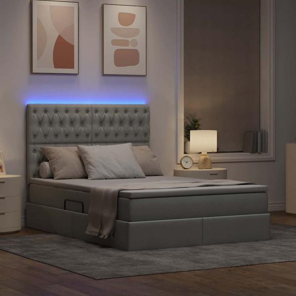 Bett mit LED-Lichtleisten Hellgrau 140 x 190 cm Stoff