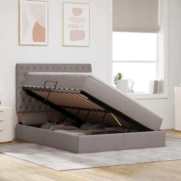 Bett mit LED-Lichtleisten mit Kopfteil Taupe 140 x 190 cm Stoff