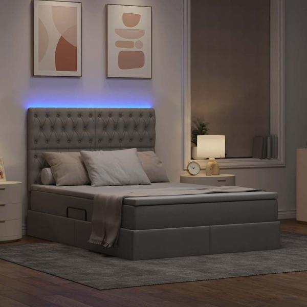 Bett mit LED-Lichtleisten mit Kopfteil Taupe 140 x 200 cm Stoff