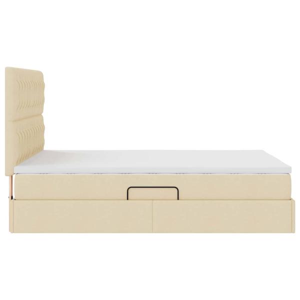 Bett mit LED-Lichtleisten mit Kopfteil Creme 140 x 200 cm Stoff