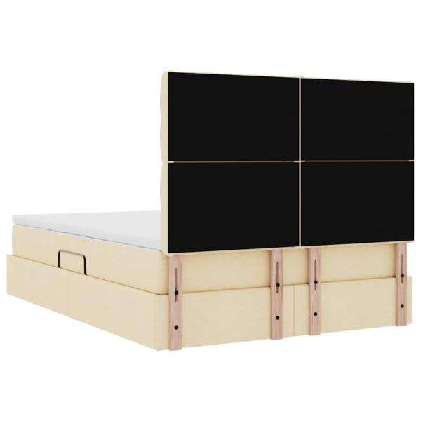 Bett mit LED-Lichtleisten mit Kopfteil Creme 140 x 200 cm Stoff