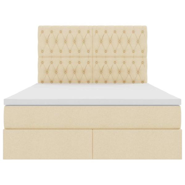 Bett mit LED-Lichtleisten mit Kopfteil Creme 140 x 200 cm Stoff