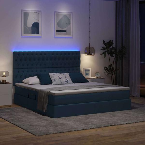 Bett mit LED-Lichtleisten mit Kopfteil Blau 180 x 200 cm Stoff