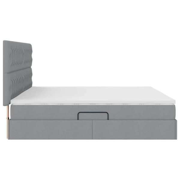 Bett mit LED-Lichtleisten Hellgrau 200 x 200 cm Stoff