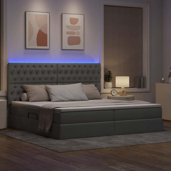 LED-Speicherbett mit Matratze Hellgrau 200 x 200 cm Stoff