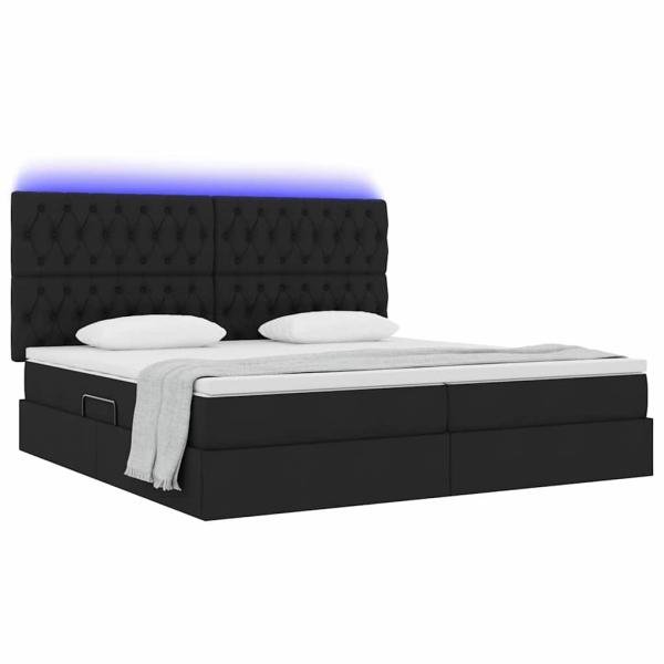 Bett mit LED-Lichtleisten Schwarz 200 x 200 cm Stoff