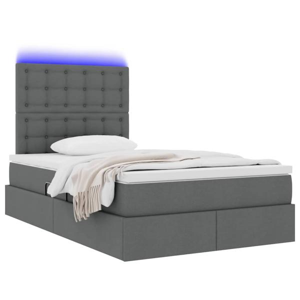 ARDEBO.de - Bett mit LED-Lichtleisten Dunkelgrau 120 x 200 cm Stoff