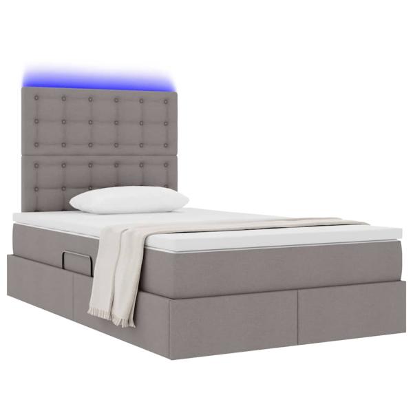 Bett mit LED-Lichtleisten mit Kopfteil Taupe 120 x 200 cm Stoff