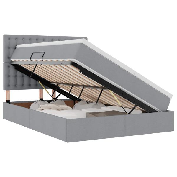 Bett mit LED-Lichtleisten Hellgrau 140 x 200 cm Stoff