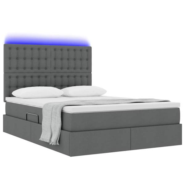 Bett mit LED-Lichtleisten Dunkelgrau 140 x 200 cm Stoff