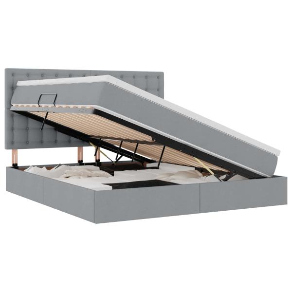 Bett mit LED-Lichtleisten Hellgrau 180 x 200 cm Stoff