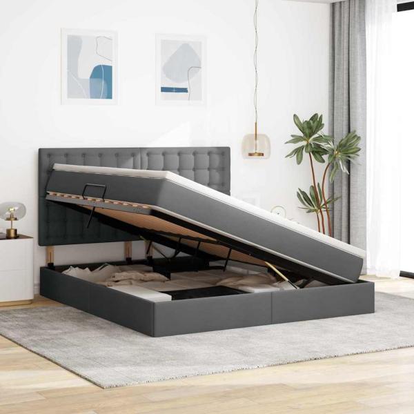 ARDEBO.de - Bett mit LED-Lichtleisten Dunkelgrau 180 x 200 cm Stoff