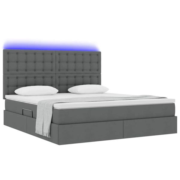 Bett mit LED-Lichtleisten Dunkelgrau 180 x 200 cm Stoff