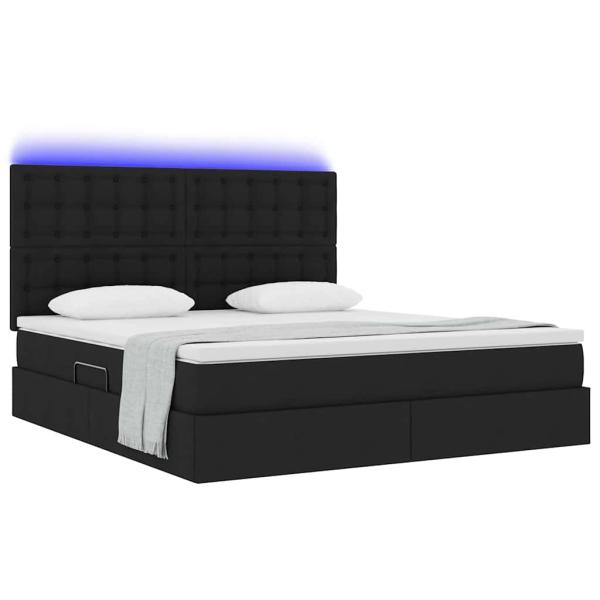 Bett mit LED-Lichtleisten Schwarz 180 x 200 cm Stoff