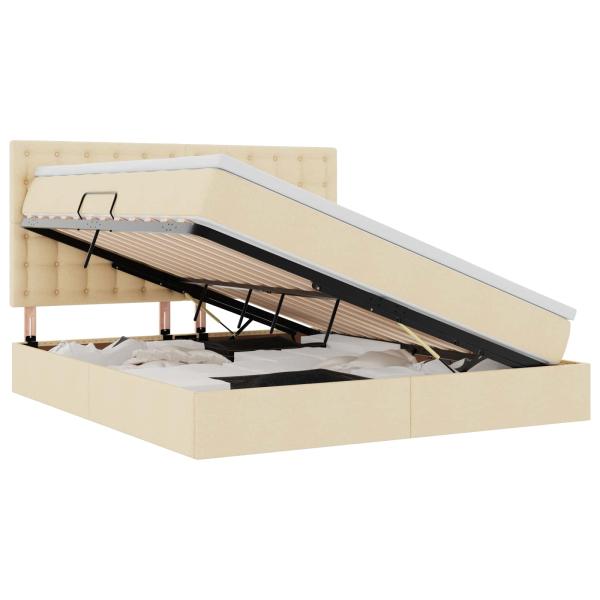 Bett mit LED-Lichtleisten mit Kopfteil Creme 180 x 200 cm Stoff