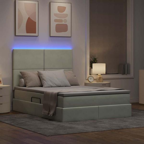 Bett mit LED-Lichtleisten Hellgrau 140 x 190 cm Samt