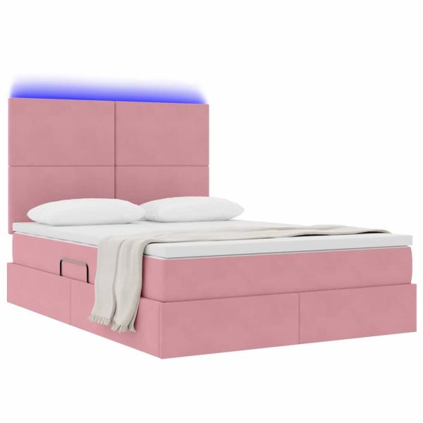 Bett mit LED-Lichtleisten mit Kopfteil Rosa 140 x 190 cm Samt