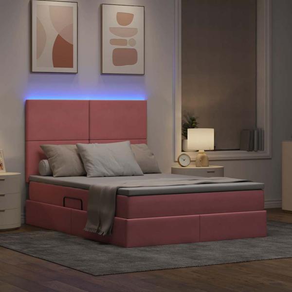 Bett mit LED-Lichtleisten mit Kopfteil Rosa 140 x 190 cm Samt