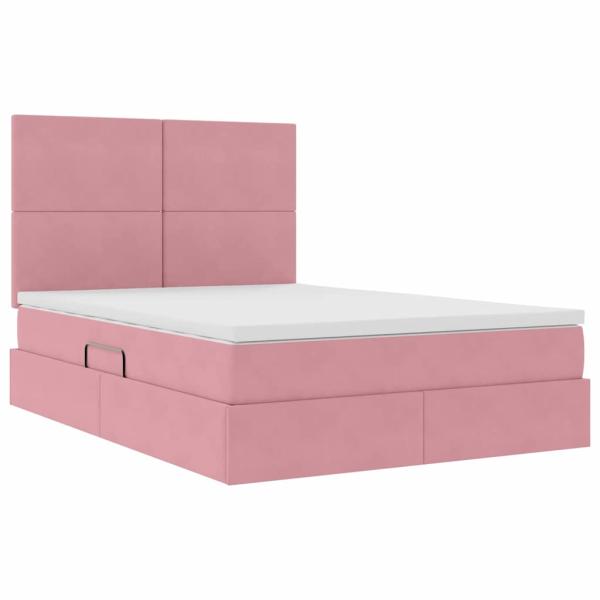 Bett mit LED-Lichtleisten mit Kopfteil Rosa 140 x 190 cm Samt