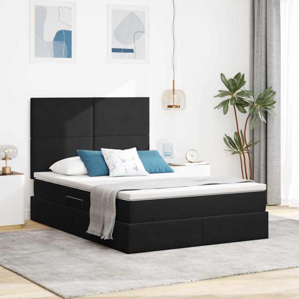 ARDEBO.de - Bett mit LED-Lichtleisten Schwarz 140 x 200 cm Samt