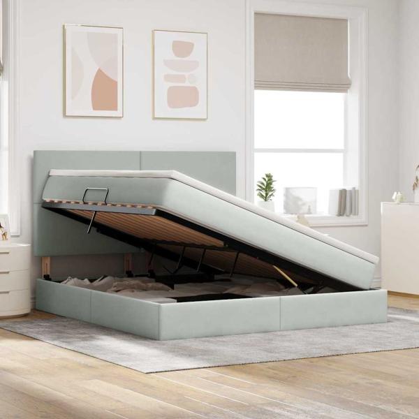 Bett mit LED-Lichtleisten Hellgrau 180 x 200 cm Samt