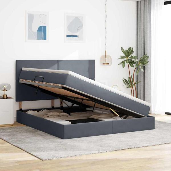 LED-Speicherbett mit Matratze Dunkelgrau 180 x 200 cm Samt