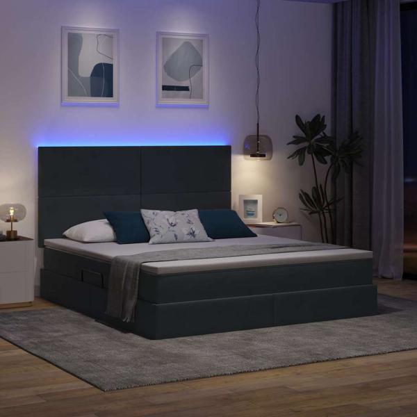 LED-Speicherbett mit Matratze Dunkelgrau 180 x 200 cm Samt