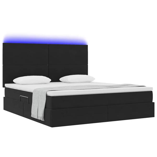 ARDEBO.de - Bett mit LED-Lichtleisten Schwarz 180 x 200 cm Samt