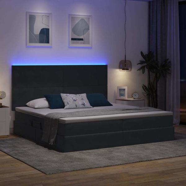 Bett mit LED-Lichtleisten Dunkelgrau 200 x 200 cm Samt