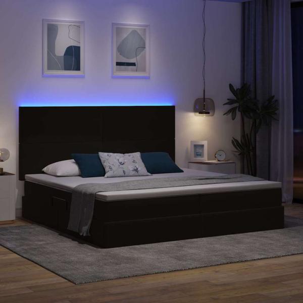 Bett mit LED-Lichtleisten Schwarz 200 x 200 cm Samt
