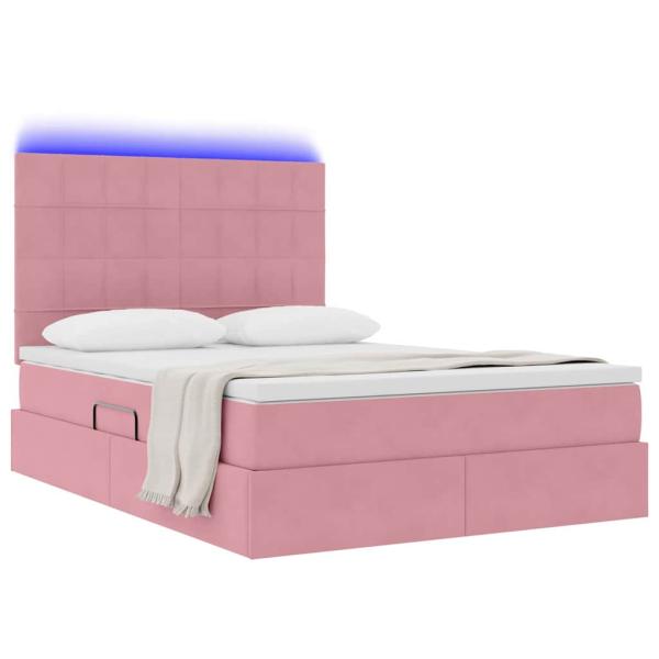 ARDEBO.de - Bett mit LED-Lichtleisten mit Kopfteil Rosa 140 x 190 cm Samt