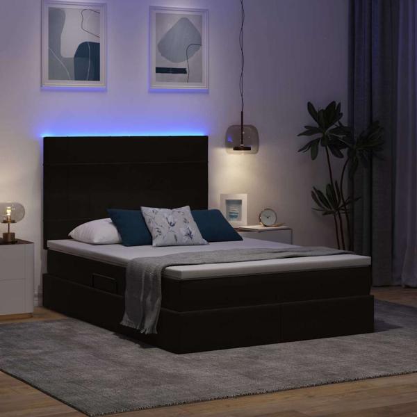 Bett mit LED-Lichtleisten Schwarz 140 x 200 cm Samt