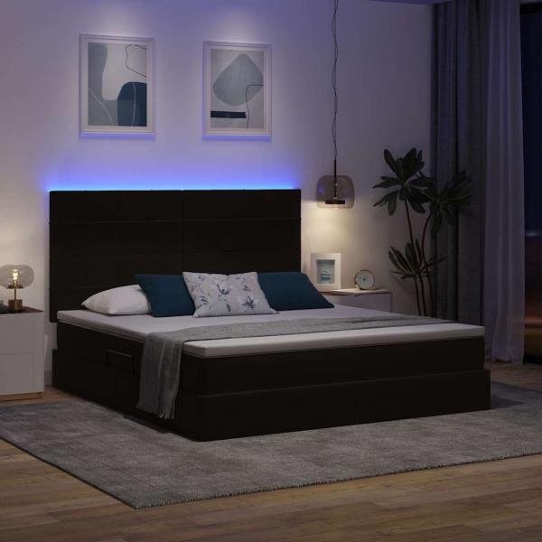 Bett mit LED-Lichtleisten Schwarz 180 x 200 cm Samt