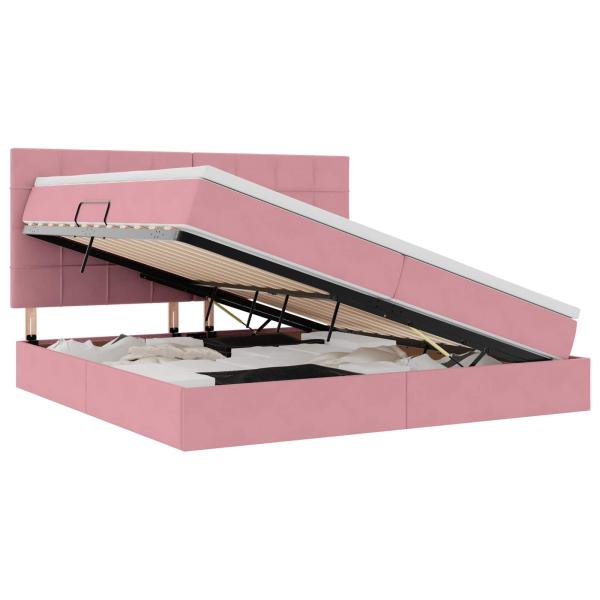 LED-Speicherbett mit Matratze Rosa 200 x 200 cm Samt