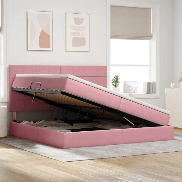 LED-Speicherbett mit Matratze Rosa 200 x 200 cm Samt
