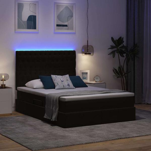 Bett mit LED-Lichtleisten Schwarz 140 x 200 cm Samt