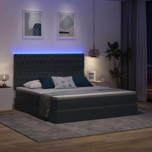 Bett mit LED-Lichtleisten Dunkelgrau 180 x 200 cm Samt