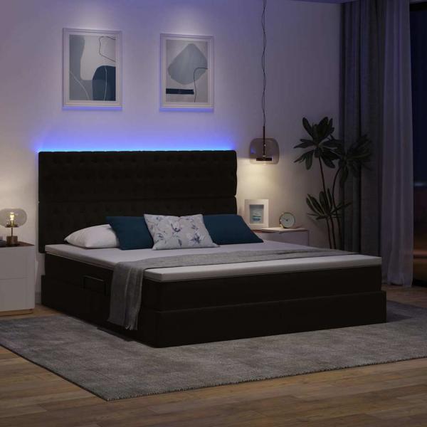 Bett mit LED-Lichtleisten Schwarz 180 x 200 cm Samt