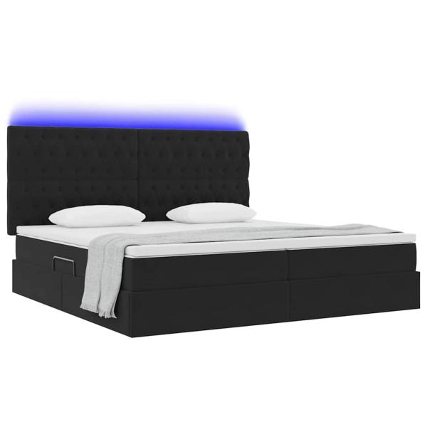 Bett mit LED-Lichtleisten Schwarz 200 x 200 cm Samt